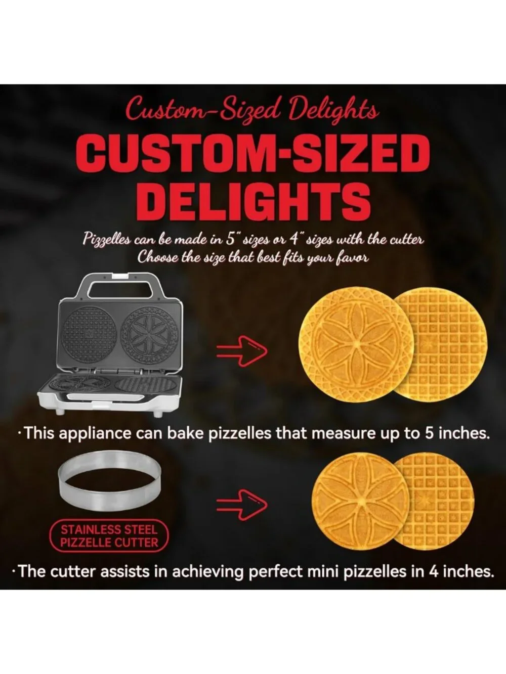 Electric Pizzelle Maker & Stroopwafel Iron - Non-Stick Cookie Machine with Mold